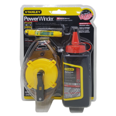 STANLEY POWER WINDER With Red Chalk And Line Level 30M/100FT 47-465